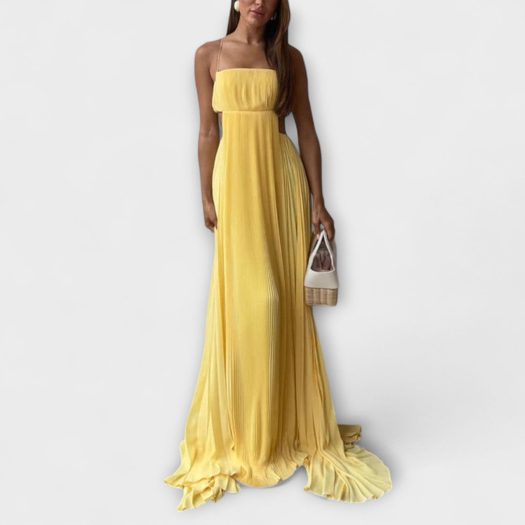 Mireille - Chic Pleated Cutout Flowing Maxi Dress
