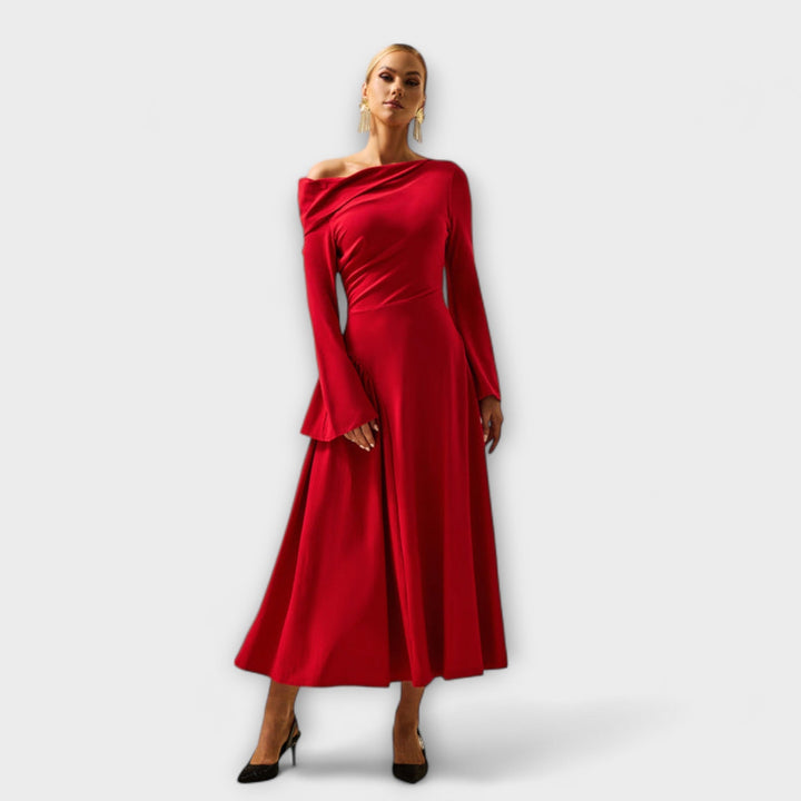 Willa - Off-Shoulder Midi Dress with Gathered Balloon Sleeves