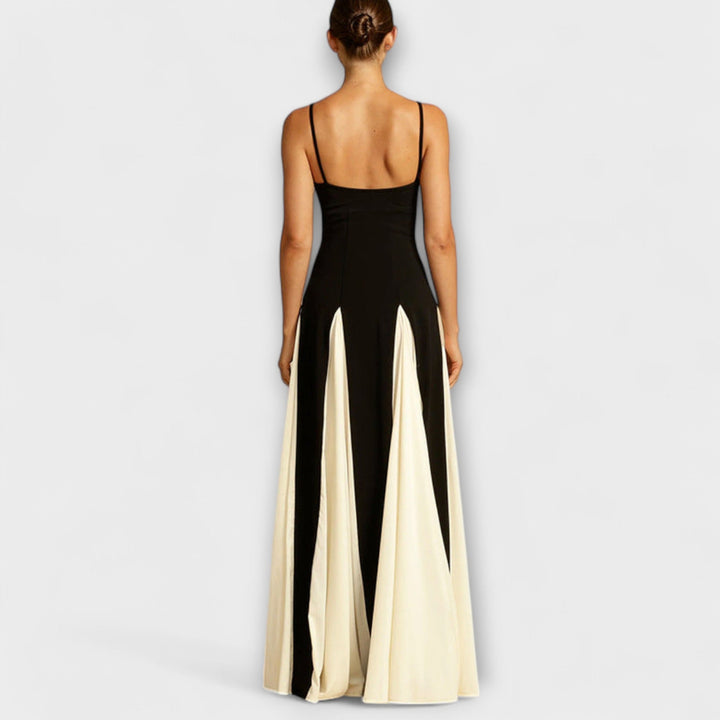 Ember - Classic Elegance A-Line Maxi Dress with Tulle Panels