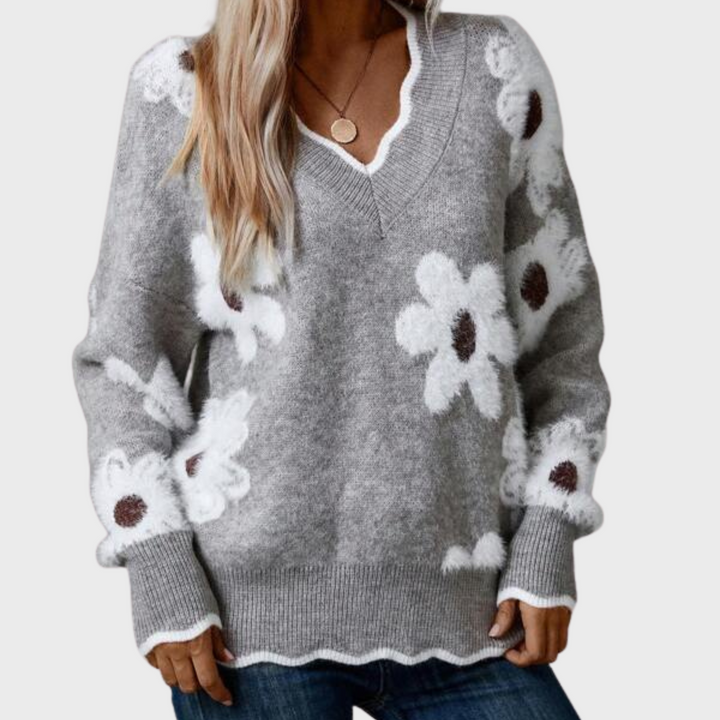 Karin | Elegant Floral Sweater With V-neck