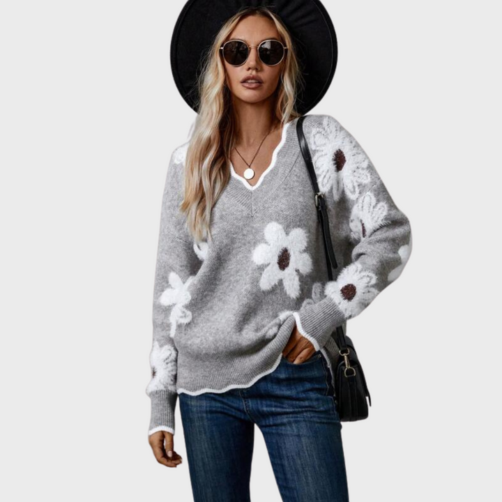 Karin | Elegant Floral Sweater With V-neck