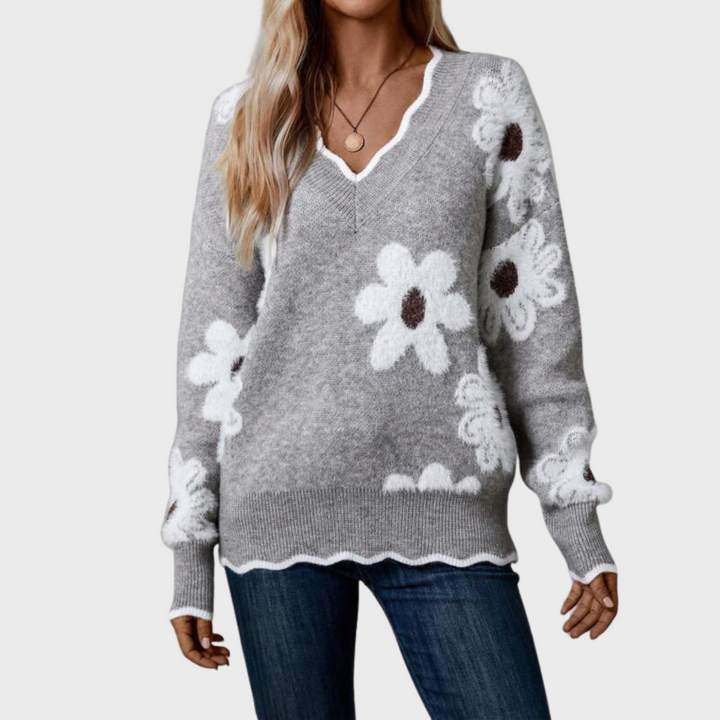 Karin | Elegant Floral Sweater With V-neck