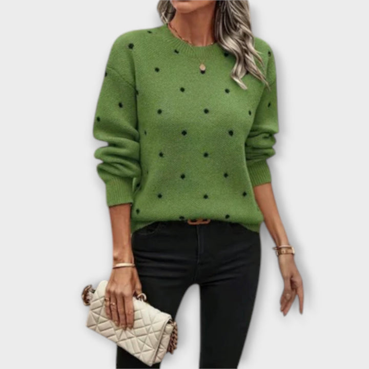 Autumn | Casual Knitted Sweater with Long Sleeves and Polka Dot Pattern