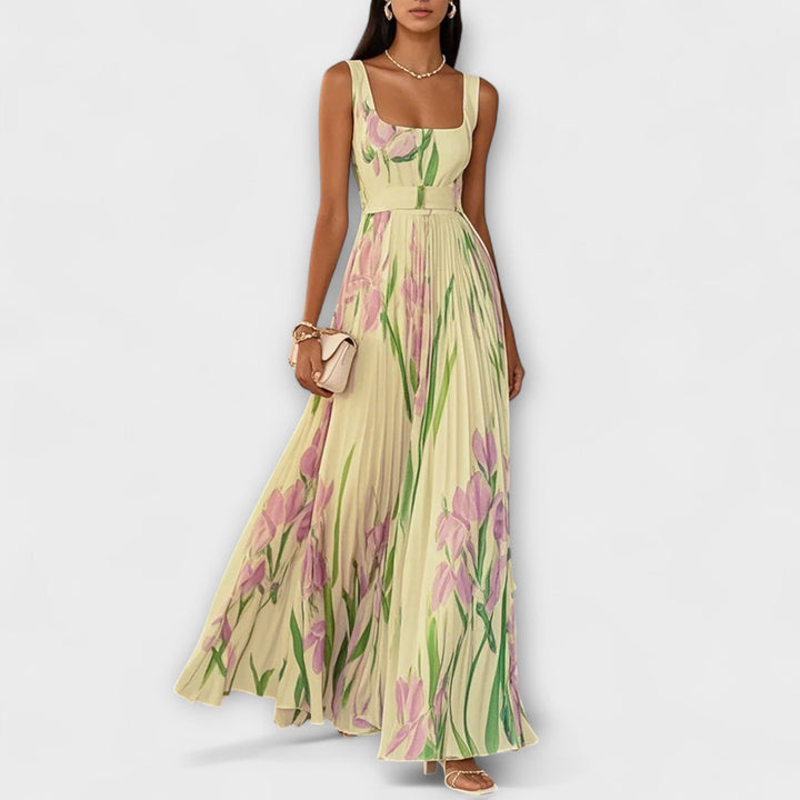 Folded Floral Chiffon Maxi Dress