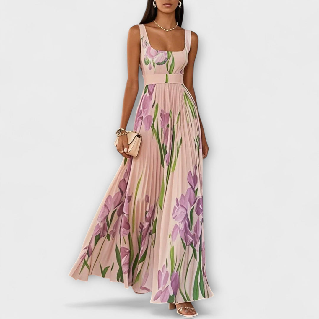 Folded Floral Chiffon Maxi Dress