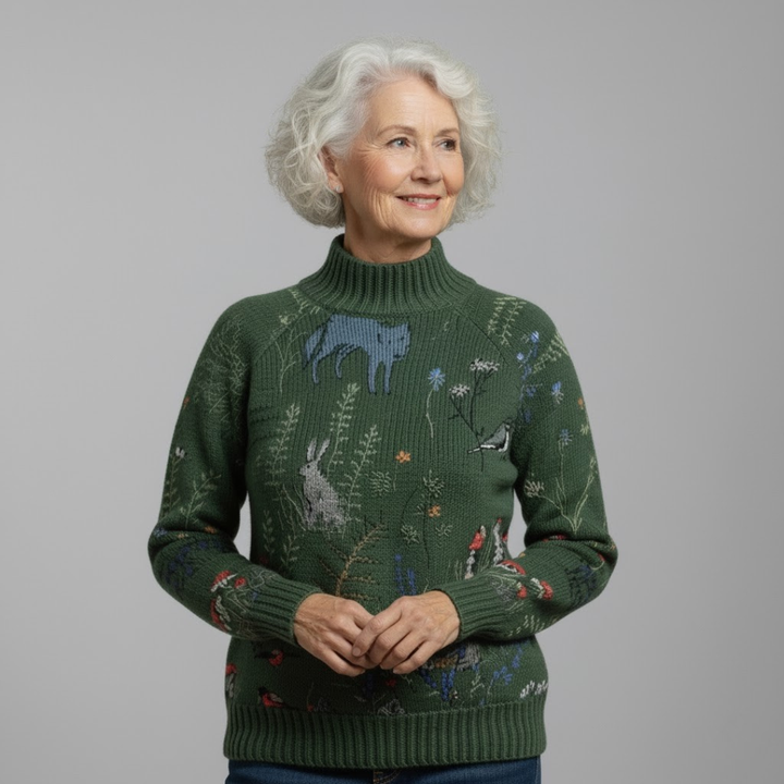 Hana | Cozy Knitted Sweater with Forest-Inspired Print
