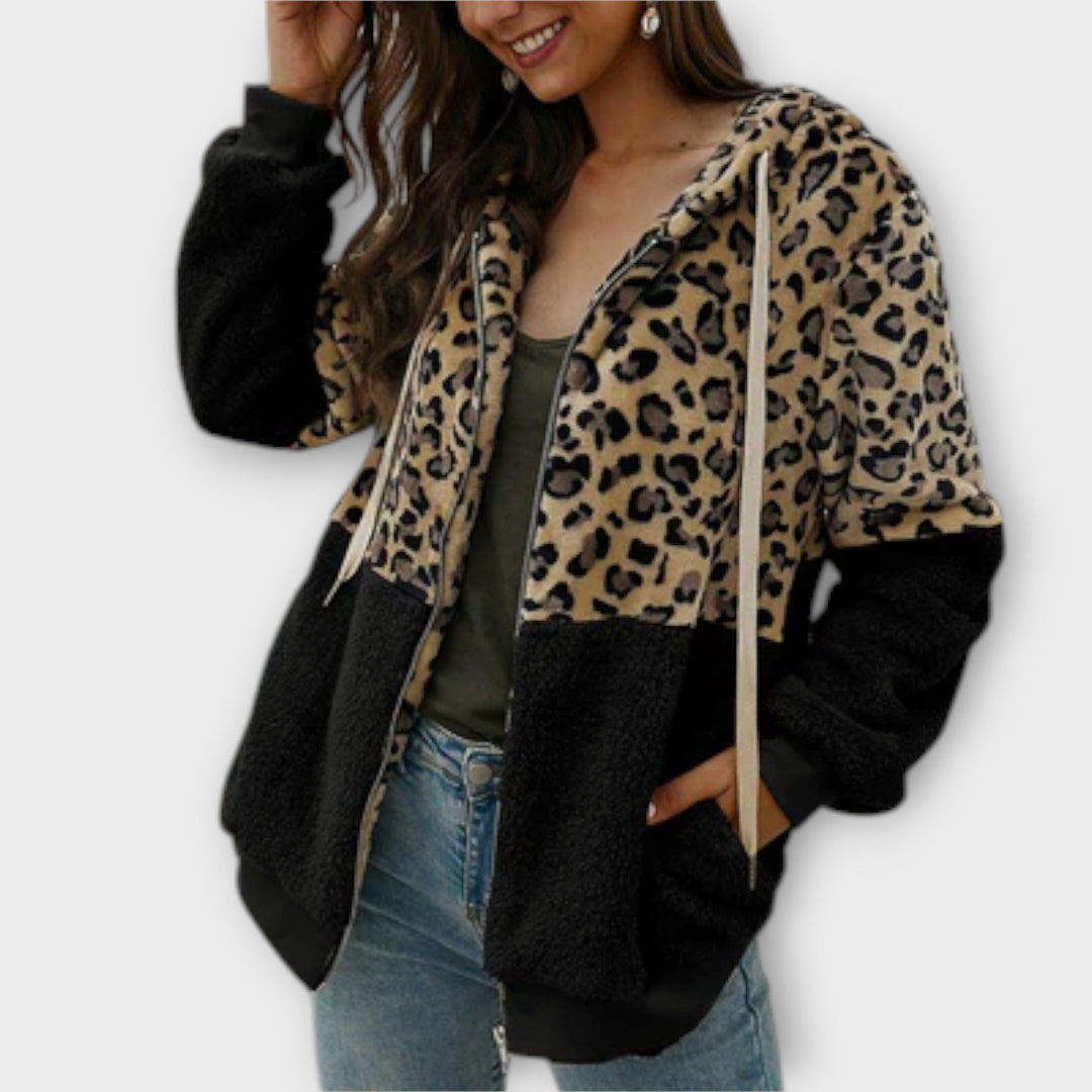 Eline | Fleece Hoodie with Leopard Design