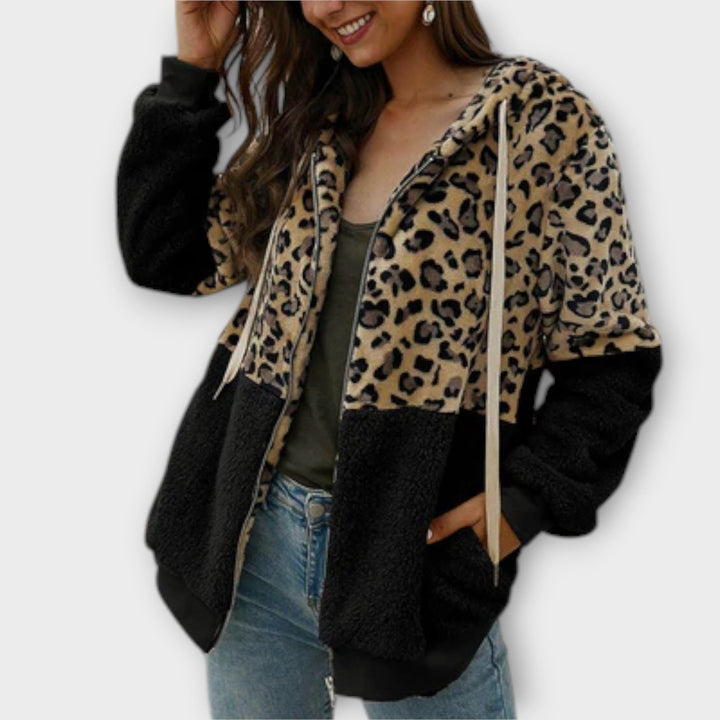 Eline | Fleece Hoodie with Leopard Design