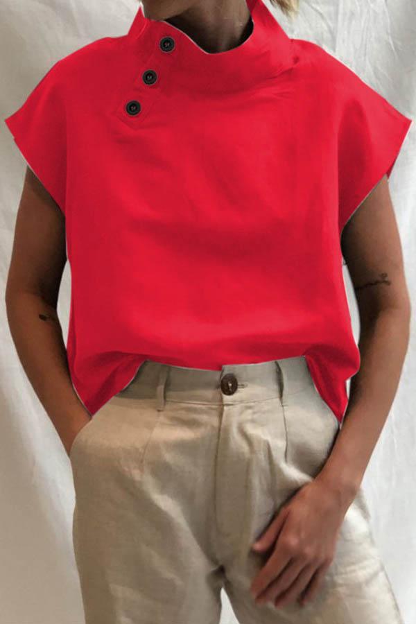 Lowella - High Collar Buttoned Blouse