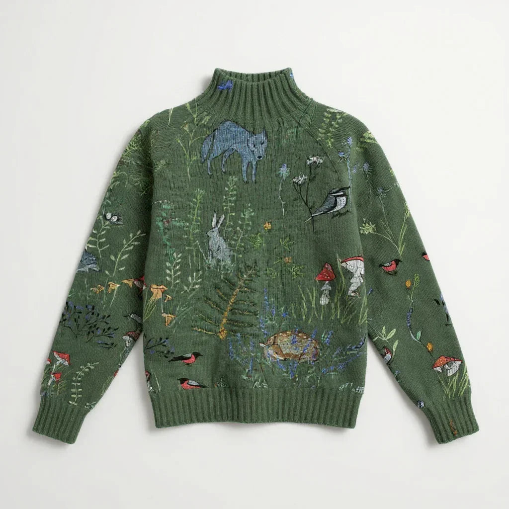 Hana | Cozy Knitted Sweater with Forest-Inspired Print