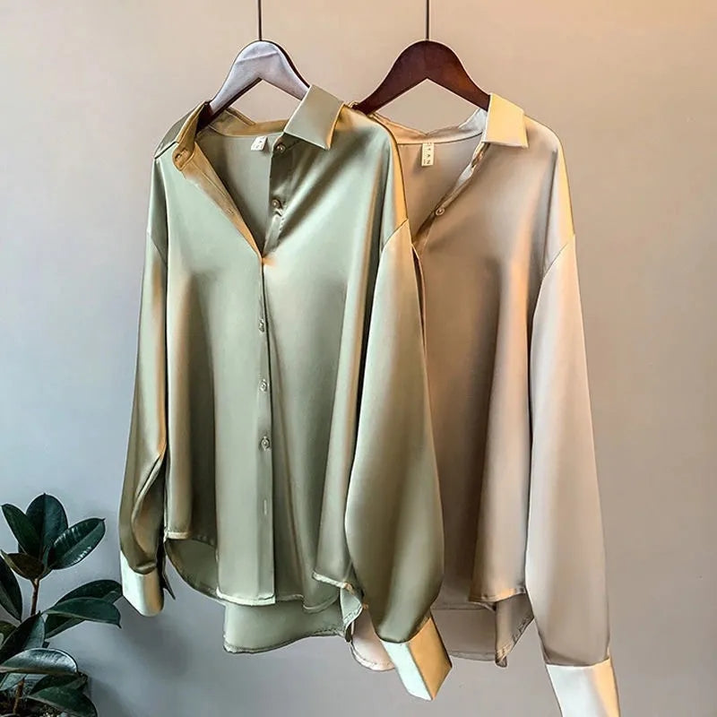 Olivia - Long Sleeved Luxe Satin Blouse
